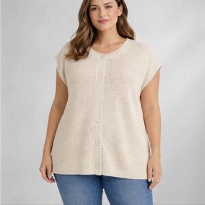 Lane Bryant Womens 22/24 Cream Cotton Knit Button Front Sweater Vest